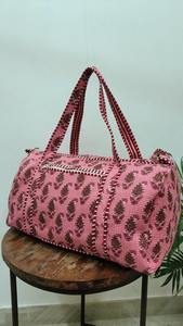 Handmade Luxury Durable Quilted Cotton Duffle <b>Bag</b> with Blockprinted Paisley Design Detachable Belt for <b>Yoga</b>/Gym Use - Product Image 2