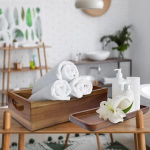 Modern Expandable <b>Wooden</b> Bath Tray Durable Design for Holding Bath <b>Accessories</b> & Toiletries New Modern <b>Bathroom</b> Set - Product Image 2