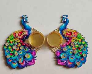 Bougeoir design paon antique décoration de la maison Diwali Diya mariage indien photophore retour cadeaux bougeoir - Product Image 1