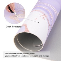 Tapis de souris ergonomique en cuir PVC effet marbre violet, avec repose-poignet en cuir de chamois, résistant à l'eau, pour le bureau et la maison
