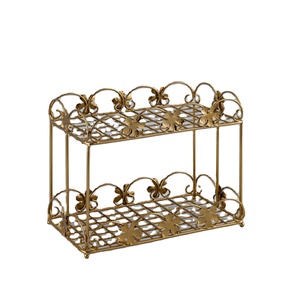 Gold Creative Metal <b>Cake</b> <b>Stand</b> Simple Design Handmade Rectangle Shape 2 Tier Food Grade Eco-Friendly Opp Bag Wholesale Price - Product Image 1