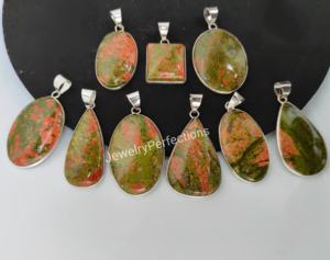 Elegant Silver Plated Sterling Silver Bezel Setting <b>Necklace</b> for Women Featuring Unakite <b>Fine</b> Jewelry Princess Cut <b>Pendants</b> for - Product Image 3