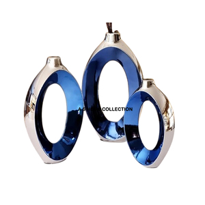 Premium Quality Luxury Blue Color and Nickel Plated Living Modern Home Decor <b>Vase</b> Silver Luxury <b>Vase</b> <b>Set</b> of <b>3</b> - Product Image 1