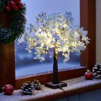 Mini arbre lumineux aux fleurs de cerisier bleu rêveur, alimenté par USB, lumières LED blanches chaudes pour Noël