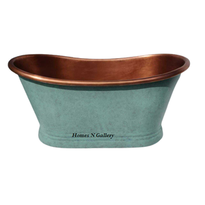 Nouvelles baignoires en cuivre sur pied de grande forme ovale faites à la main Patine bleue antique - Product Image 5
