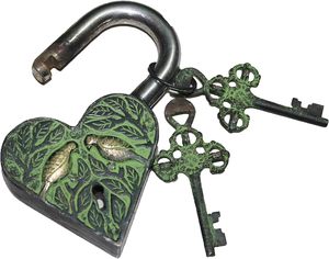 Antique Brass <b>Padlock</b> Vintage Rustic Lock with Keys Working Functional Brass Made <b>Padlock</b> Heart Shape Bird Black - Product Image 2