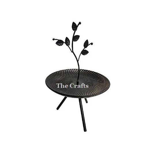 Iron Black Color Cake Stand Leaf Design Customized Size And Shape Dessert Server For Indoor And Outdoor Use