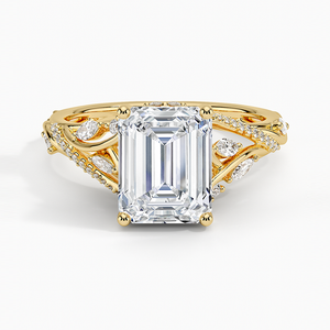 Emerald Cut Lab Grown Diamond Split Shank Ring 14K 18K Yellow Gold Engagement Fine Jewelry Wholesale OEM Manufacturer - Product Image 1