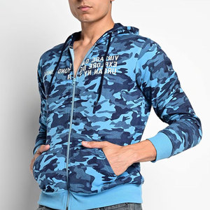 Sweat-shirt à capuche zippé camouflage bleu pour homme, coupe ajustée, en polyester tricoté, décontracté, pour l'automne - Product Image 2