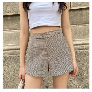 Pantalon pour femmes Design personnalisé Short taille haute rayé coupe normale respirant en crêpe de laine à carreaux en tweed à carreaux - Product Image 4