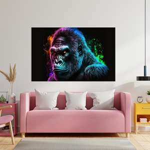 Toile imprimée élégante : Design artistique animalier néon vibrant, TOILE ENROBÉE - Product Image 1