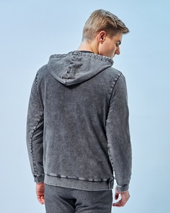 Stone Washed <b>Combed</b> Cotton Washed Hoodie For Men Comfortable Relaxed Fit Casual Wear Pullover Hoodies Ribbed Cuff And Drawstring - Product Image 2