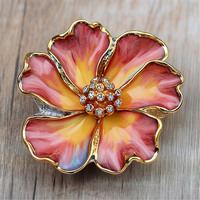 Bros enamel bunga anggrek logam kustom berlian imitasi batu permata suvenir vip untuk wanita