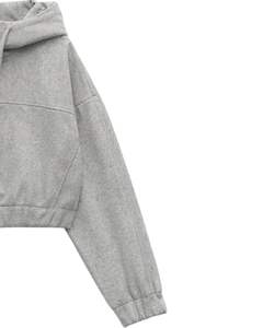 Sudadera con Capucha Corta Gris Personalizada para Mujer, Sudadera con Capucha y Cordón, Manga Larga, Informal, Ropa de Calle, Moda de Invierno para Damas - Product Image 3