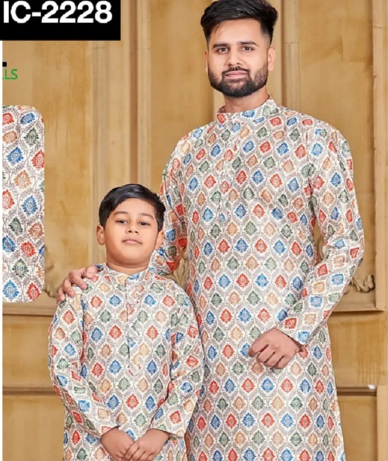 Banglori puro kurtas de seda, em conjunto com estampa de crochê, trabalho e impressão com tamanhos grandes para homens e crianças