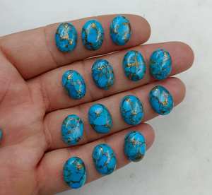 ทองแดงสีฟ้าธรรมชาติเทอร์ควอยซ์รูปไข่ปรับเทียบ Cabochon พลอยหลวมสําหรับเครื่องประดับ DIY แหวนจี้ทําอัญมณีจํานวนมาก - Product Image 3