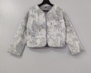 Cotton Quilted Jacket <b>Women</b> Wear Front Open <b>Kimono</b> Stripe Piping Handmade Quilted Jacket Coats New Style Boho Jacket - Product Image 1