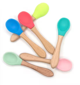 Cuillères en <span class=keywords><strong>silicone</strong></span> écologiques en bambou naturel pour la première étape de l'alimentation du bébé - Product Image 5
