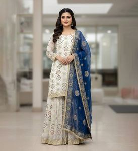 Nouvel ensemble Sharara et Dupatta pour fête, en micro-coton, infroissable, séchage rapide, réversible, longueur genou, design indien pakistanais pour femmes - Product Image 1