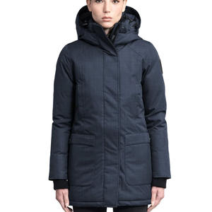 Parka d'hiver matelassée respirante en toile tricotée à capuche pour femmes de la marine de qualité personnalisée - Product Image 1