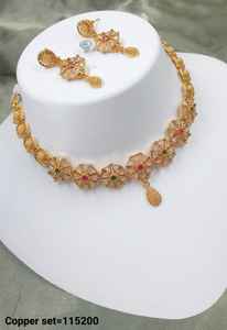 <b>INDIAN</b> TRADITIONAL and FASHIONABLE COPPER JEWELLERY BRIDAL WEDDING JEWELLERY <b>SET</b> for WOMEN EARRINGS and <b>NECKLACE</b> <b>SET</b> - Product Image 2