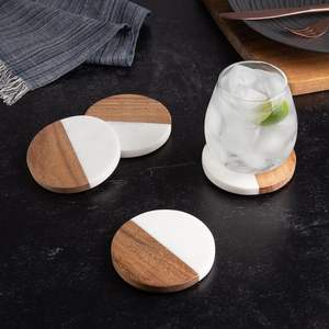 Posavasos de Madera y Mármol, Diseño Moderno Hecho a Mano, Duradero, 400 mm de Diámetro, Tamaño y Forma Personalizables para Bebidas Frías/Calientes, Uso Doméstico - Product Image 1