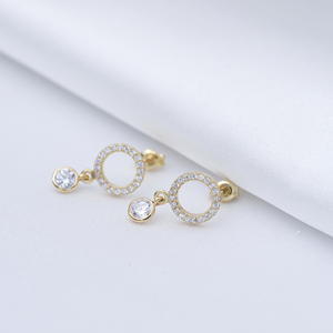 Boucles d'oreilles en CZ clair de conception ronde minimaliste en gros bijoux turcs en argent sterling 925 fabriqués à la main à la mode - Product Image 2