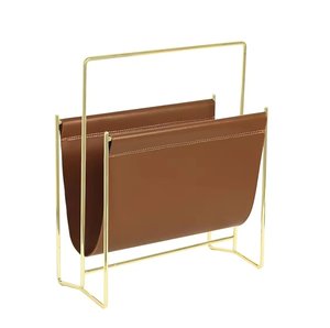Porte-revues doré Nordic Metal Leather Magazine Rack Desktop Folder Newspaper Display Stand Handle Bookshelf - Product Image 1