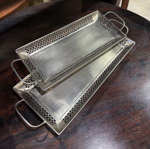 Meilleure vente plateau de service rectangulaire en métal aluminium finition or/argent 100% prix de gros sans danger pour les aliments pour les occasions de Diwali - Product Image 1