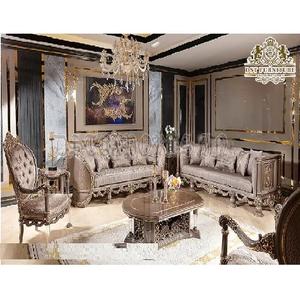 Juego de sofás táctiles europeos para sala de estar de lujo, muebles de sala de estar de platino, juego de sofás clásicos tallados a mano para sala de estar - Product Image 1