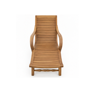 Chaise longue d'extérieur en teck massif avec accoudoirs incurvés, inclinable et réglable, pour jardin, piscine ou terrasse - Product Image 2