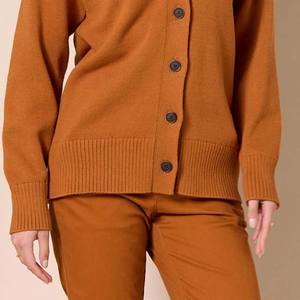 Suéter Cárdigan de Punto Jacquard Sólido para Mujer, Otoño Invierno, Cuello en V, Doble Botonadura, Casual - Product Image 3