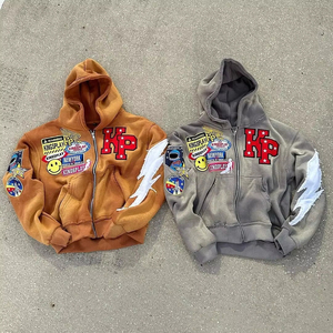 เสื้อฮู้ดซิปปักลายแบบทำเก่าสไตล์วินเทจจากผู้ผลิตชั้นนำ ผ้าคอตตอนหวีอย่างดี ซันเฟด แอซิดวอช สตรีทแวร์สำหรับผู้ชาย - Product Image 2