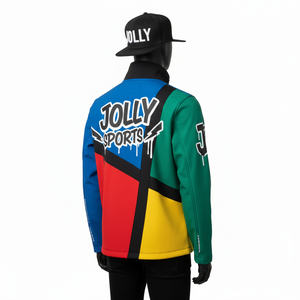 Veste softshell pour homme de qualité supérieure en GSM avec panneaux multicolores, logo personnalisé par transfert thermique, vêtement d'extérieur durable, veste softshell pour homme - Product Image 5