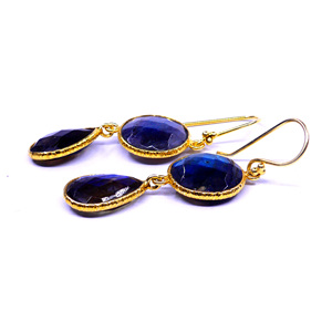 <b>Wedding</b> Wear 925 Sterling Silver <b>Gold</b> Plated Labradorite Gemstone Classic Hanging Ladies Wear Drop Earrings - Product Image 4