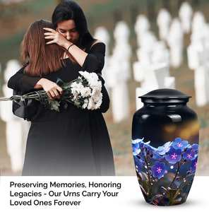Forget Me Not Blue Flower Sunset Urna decorativa para cenizas humanas Metal para adultos Funeral Floral Memorial Urna - Product Image 3
