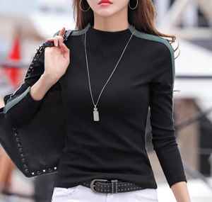 Camiseta de manga larga de algodón 100% para mujer, Camiseta de cuello sólido con estampado personalizado, camisetas transpirables de estilo informal de talla grande para hombre - Product Image 2