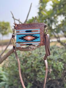 Aztec Saddle Blanket Bolso de cuero con tirantes Bolso de cuero mecanizado a mano Diseñador de estilo occidental Bolsos de usos múltiples para mujeres - Product Image 2