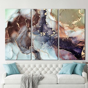 Tableau sur toile élégant et moderne à imprimé marbre - Décoration abstraite dorée, 3P : Prêt à accrocher - Product Image 1