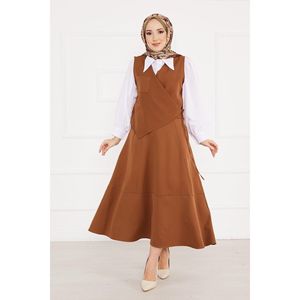 Ensemble de hijabs avec jupe gilet marron 2 pièces pour femmes - Product Image 2