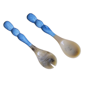 Cuerno Mango marrón Cabeza de oro Cubiertos Cuchara Vajilla de mesa Utensilios de cocina Juego de cubiertos Diseño hecho a mano Forma curva - Product Image 6