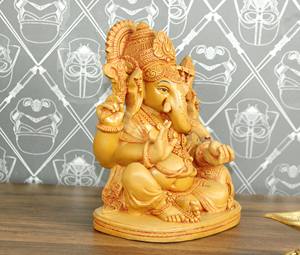 Estatua de Ganesh Singhasan de Resina Marrón, Artesanía Nirmala Hecha a Mano, Decoración para el Hogar y el Mejor Regalo para Ganpati/Bappa - Product Image 4