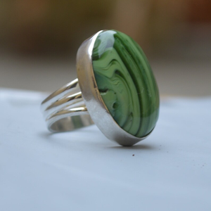 High Quality 925 Sterling Silver Dainty Statement <b>Ring</b> Oval Green <b>Crystal</b> Banded Agate Classic Wedding Gift for Christians - Product Image 6