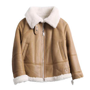 <b>Shearling</b> Leather <b>Jackets</b> <b>Men</b> Eco-Friendly Front Logo Outerwear <b>for</b> Winter Travel and Daily Wear - Product Image 1