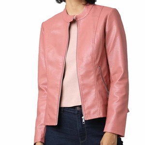 High Quality Custom Women's Stand Collar Leather Jacket Stylish Zipper Closure Breathable Windproof Winter <b>Cotton</b>-<b>Raw</b> Wholesale - Product Image 1