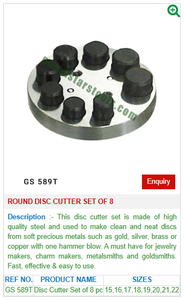 Round <b>Disc</b> Cutter Set of 8 GS 589T Jewelry Tools for Jewellery Tools - Product Image 2