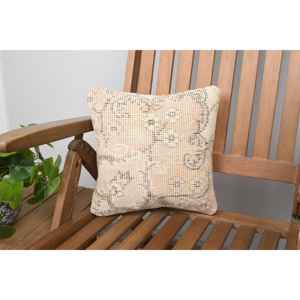 Oreiller à l'aiguille en laine beige 12x12 pouces Coussin patchwork rustique Technique tissée avec motif vintage - Product Image 1