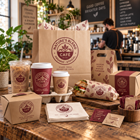 Fournitures pour librairie et café AT PACK pour café littéraire avec gobelets en papier, sacs en papier et gobelets en plastique