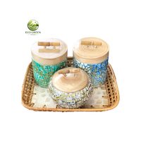 Recipiente Decorativo de Bambú Hecho a Mano, Ecológico, con Tapa de Bambú y Collar de Madreperla, Organizador de Cocina Rústico, Vietnam Eco Green
