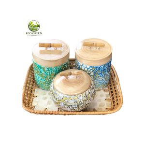 Boîte décorative artisanale en bambou écologique avec couvercle en bambou et col en nacre, organisateur de cuisine rustique, Vietnam Eco Green - Product Image 4